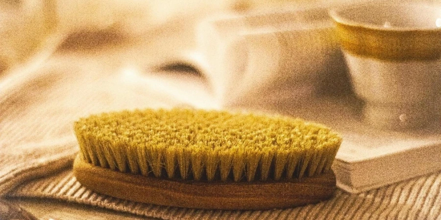 Close-Up Shot of a Wooden Brush Scrub