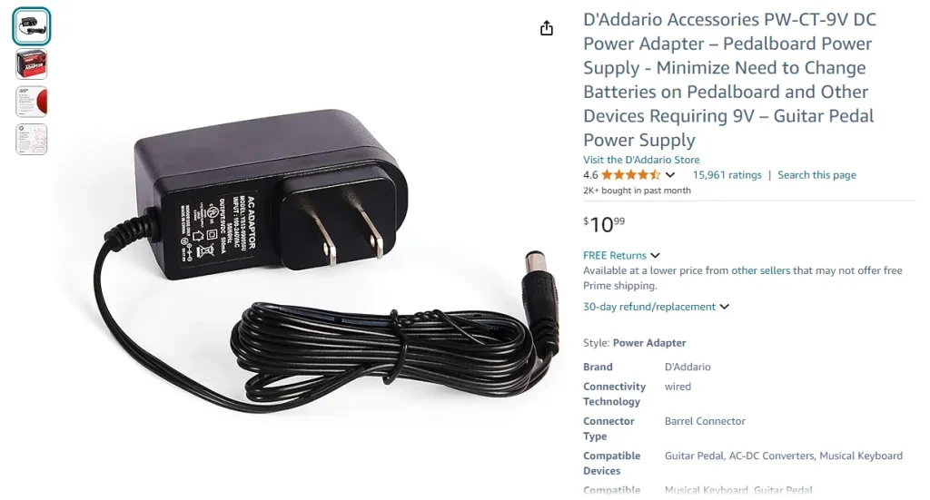 D'Addario Accessories PW-CT-9V DC Power Adapter