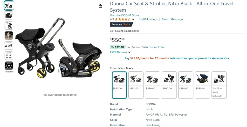 Doona Car Seat & Stroller, Nitro Black - All-in-One