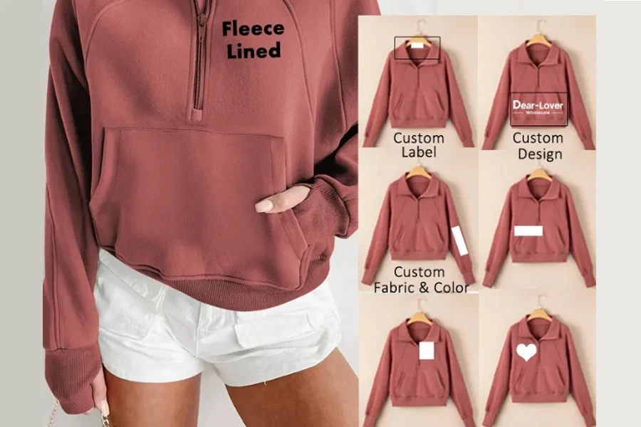 Fleece-Lined Half-Zip Stand Collar Pullover Sweatshirt