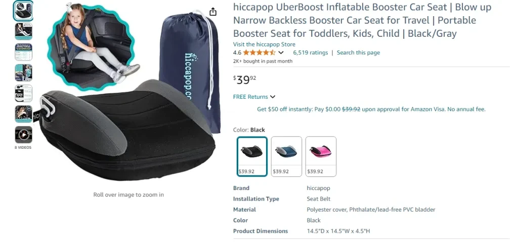 Hiccapop UberBoost Inflatable Booster Car Seat