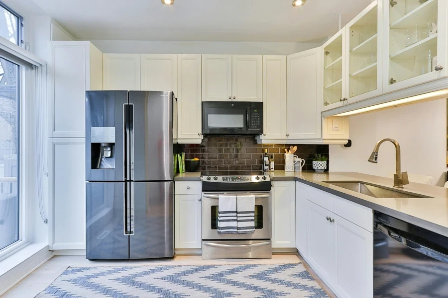 Kitchen with peel-and-stick rug