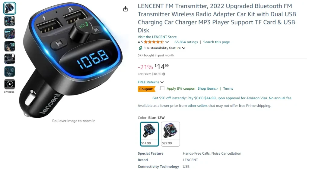 LENCENT FM Transmitter Bluetooth FM