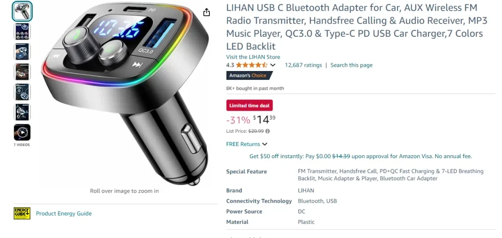 LIHAN USB C Bluetooth Adapter for Car