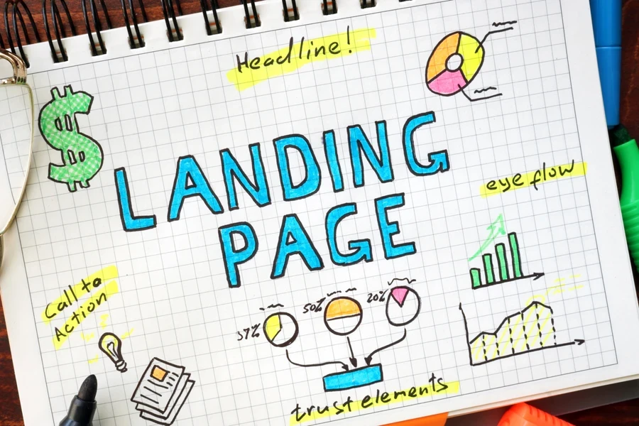 Landing page written on a notebook