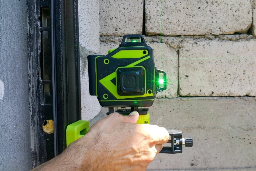 Laser level gauge on construction site