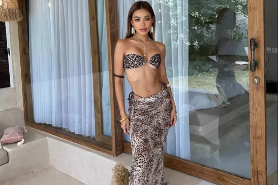 Leopard Print Sleeveless Off-Shoulder 2-Piece Set