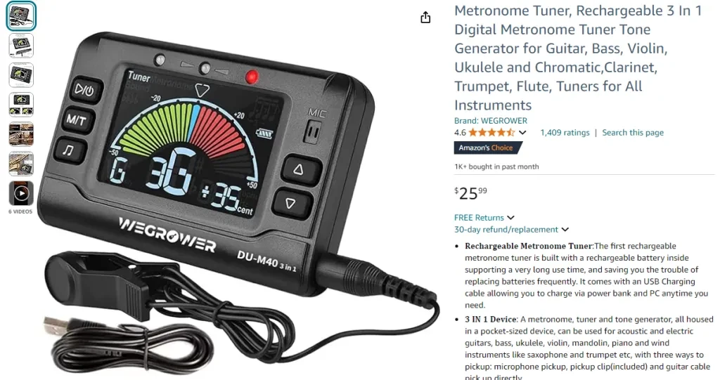 Metronome Tuner, Rechargeable 3 In 1 Digital Metronome