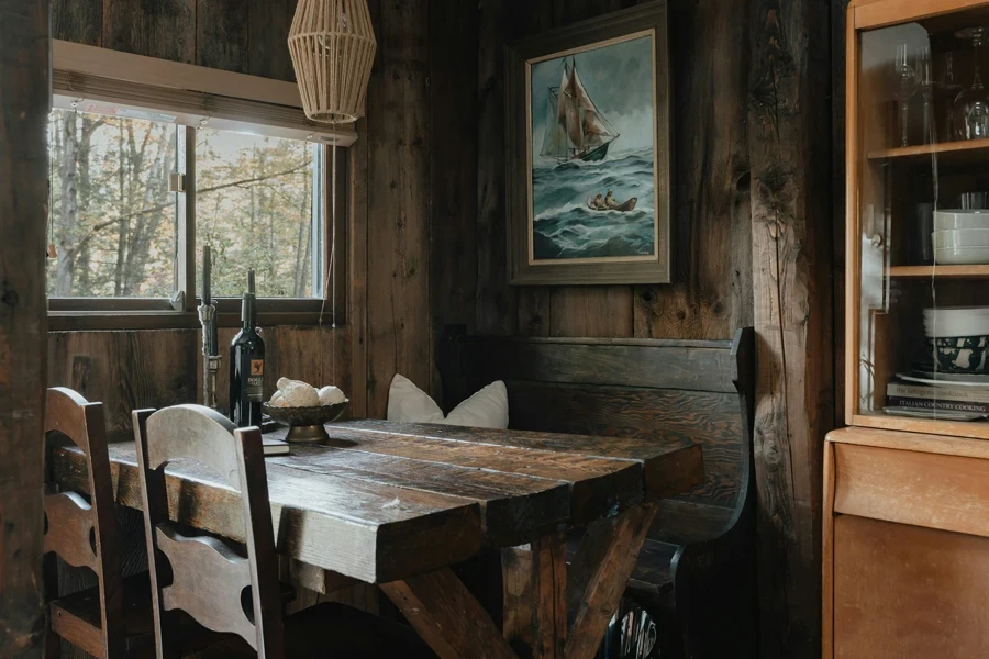 Old breakfast nook made of wood