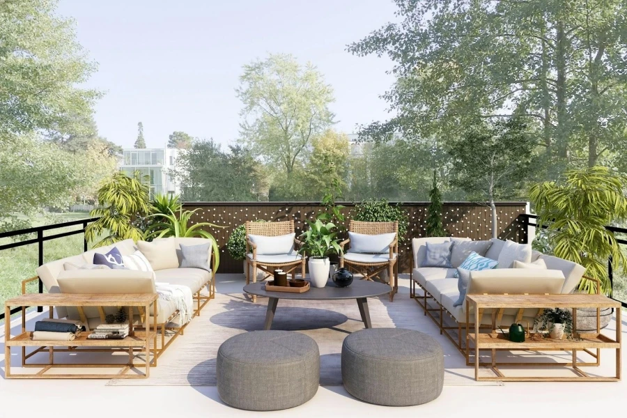 Rattan furniture and throw pillows for a relaxed patio design