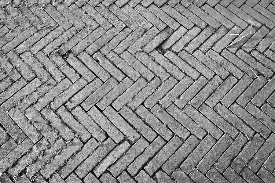 Road with tiles in a herringbone pattern