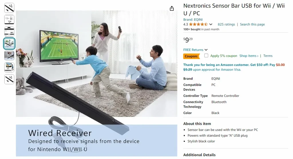 Screenshot about Sensor bars from Amazon