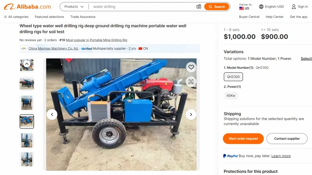 Screenshot of Well Drilling Machine in Alibaba