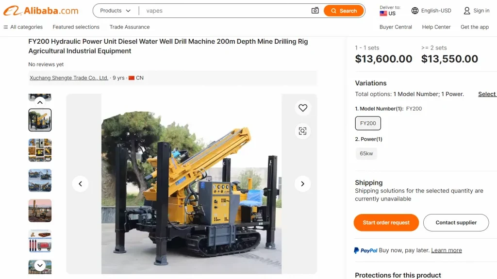 Screenshot of Well Drilling Machine in Alibaba