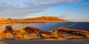 Solar panel farm at sunset located in South Australia