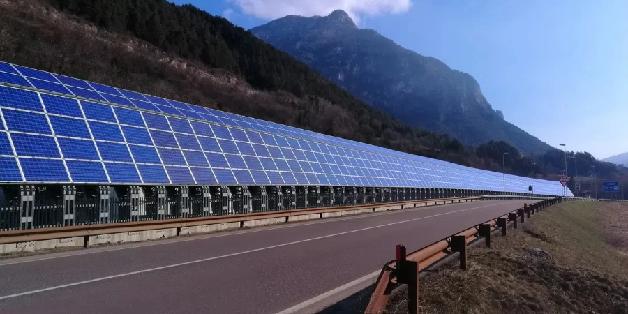 Solar panels along road or highway