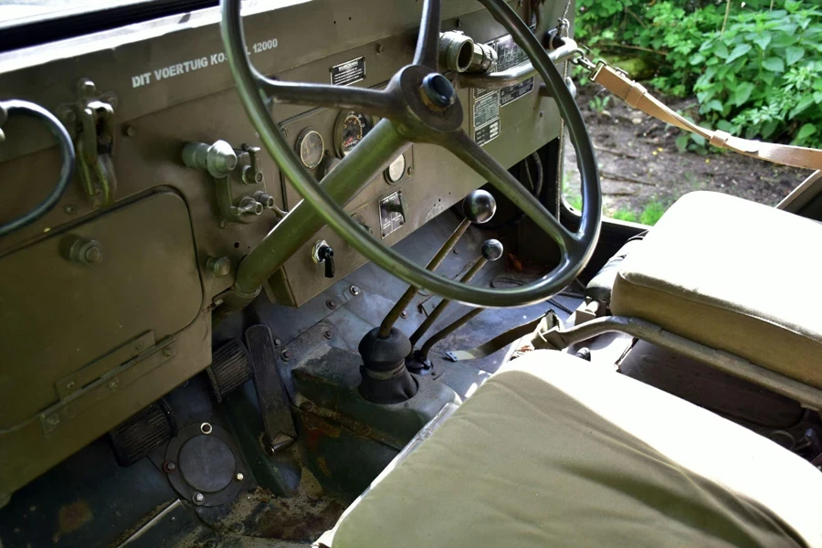 The interior of an old military vehicle