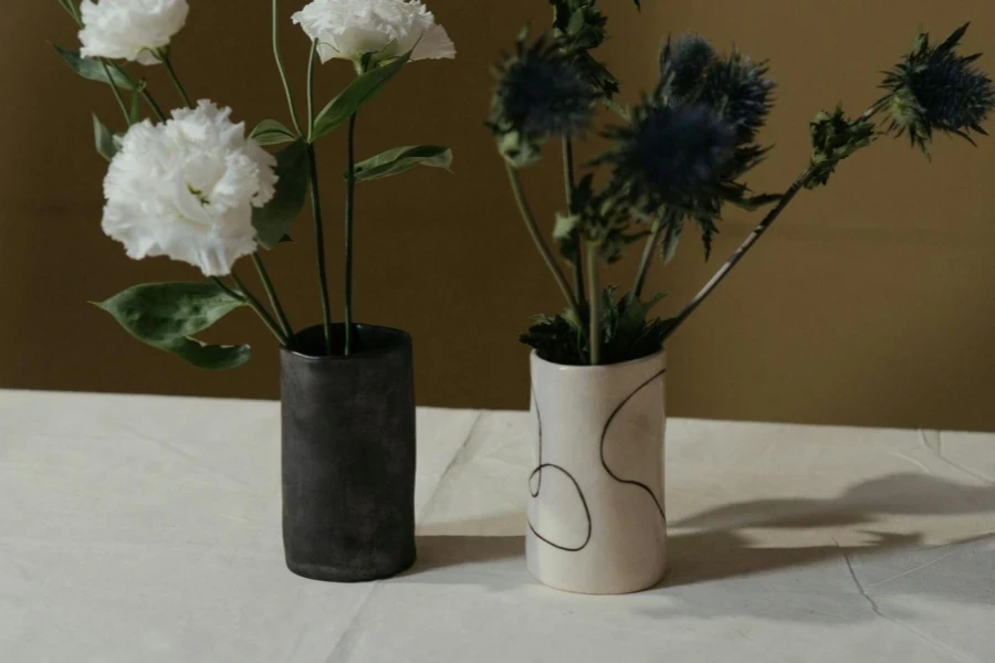 White Flowers in Gray Vase