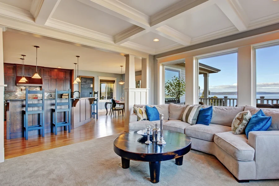 White coffered ceilings with downlights