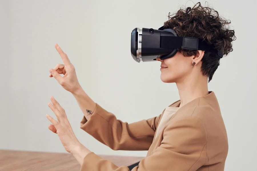 Woman Using Virtual Reality Goggles