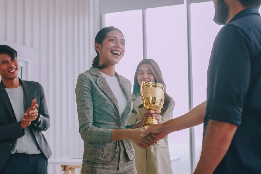 Woman receiving an award