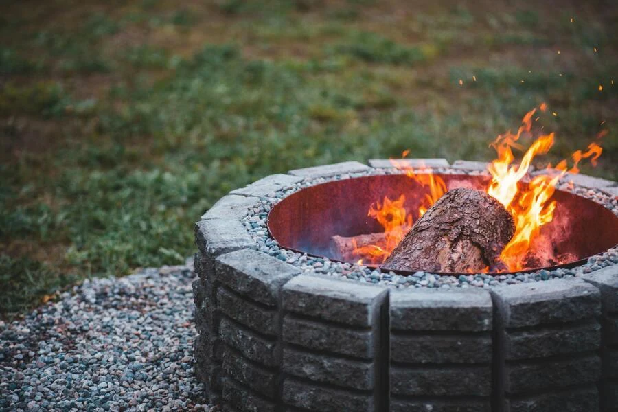 Wood burning in a fire pit