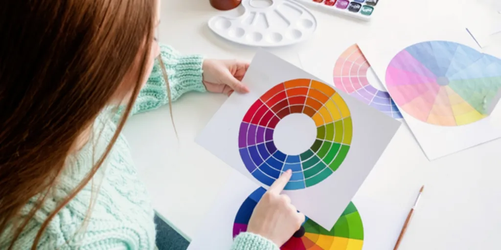 a designer using a color wheel chart