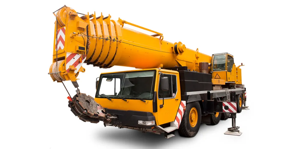 A heavy duty boom truck crane with operating cabin