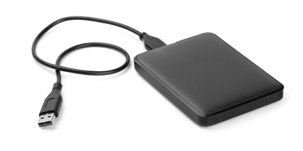 An external hard drive on a white background