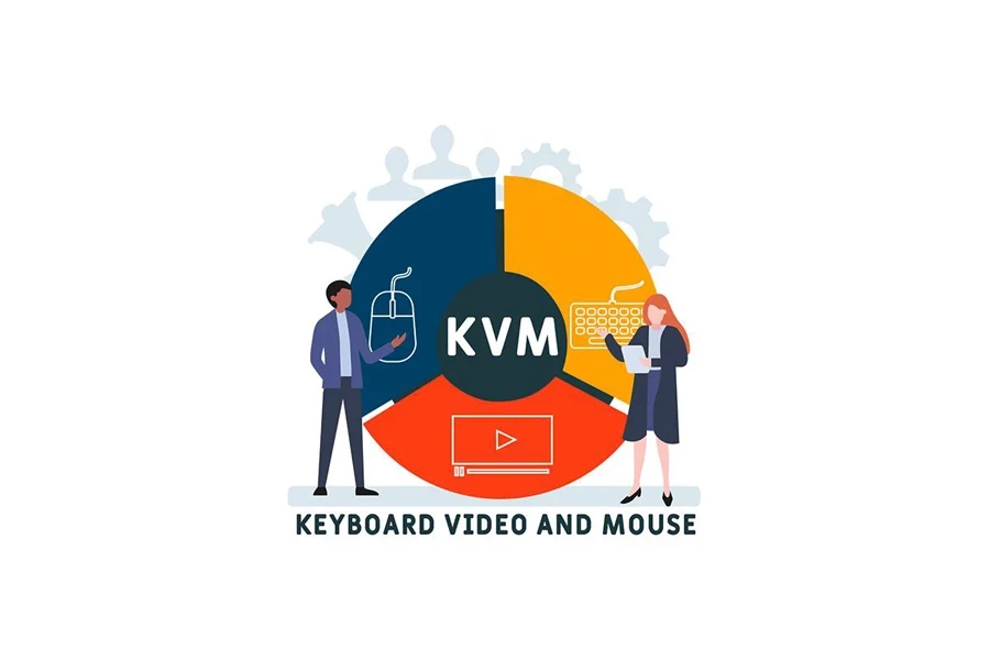 an illustration of KVM - Keyboard Video and Mouse acronym