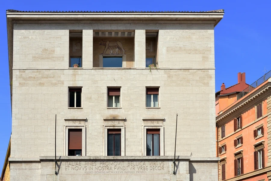 ancient building with a travertine facade