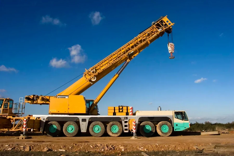 Big mobile crane truck and blue sky