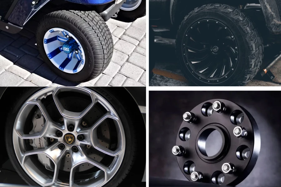 different truck wheels with different wheel spacers