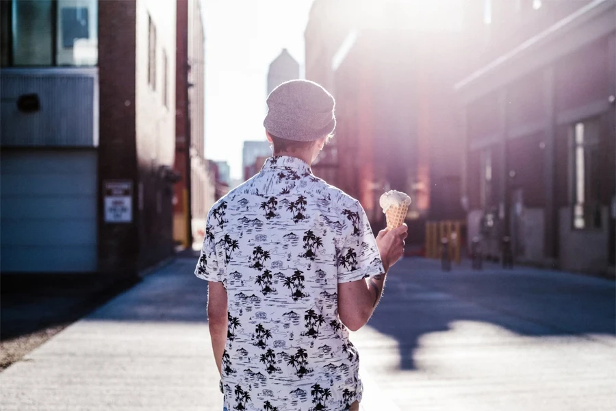 guy wearing a white resort shirt