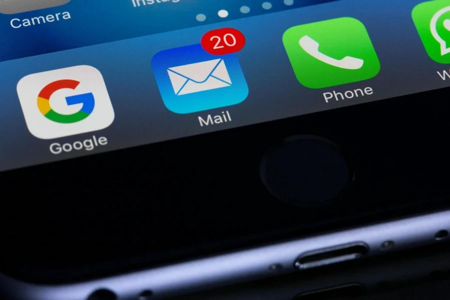 new emails showed on the screen of a smartphone