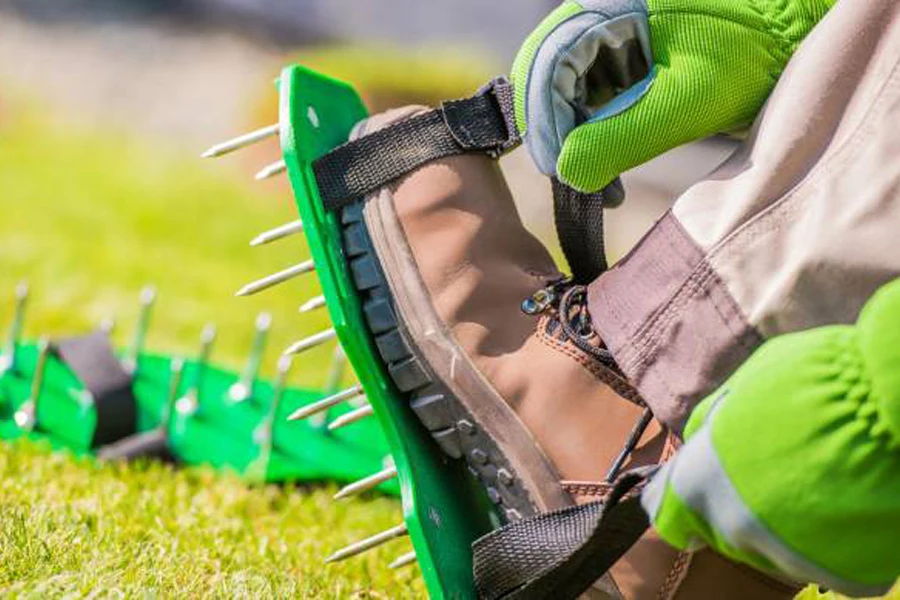 old-school shoes for aerating lawns