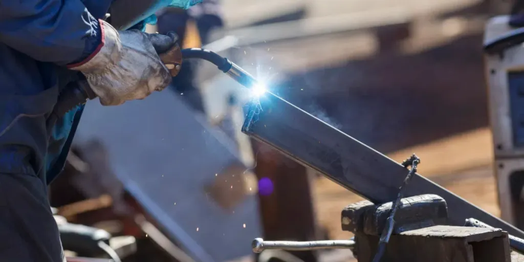 Person welding a piece of metal