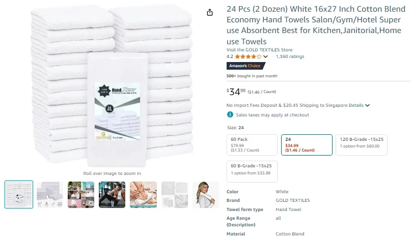 24 Pcs (2 Dozen) White 16x27 Inch Cotton Blend Eco Towels