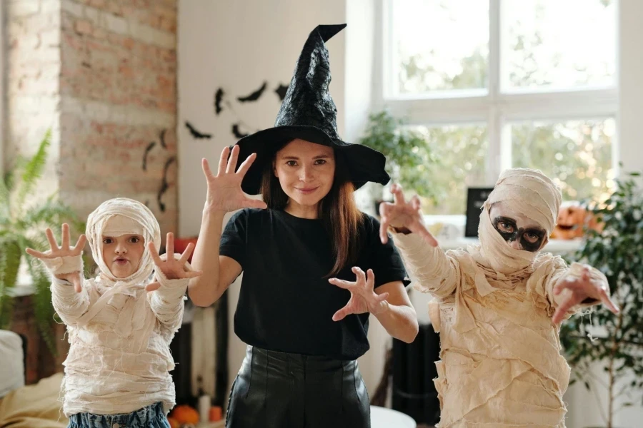 A Family Wearing Halloween Costumes