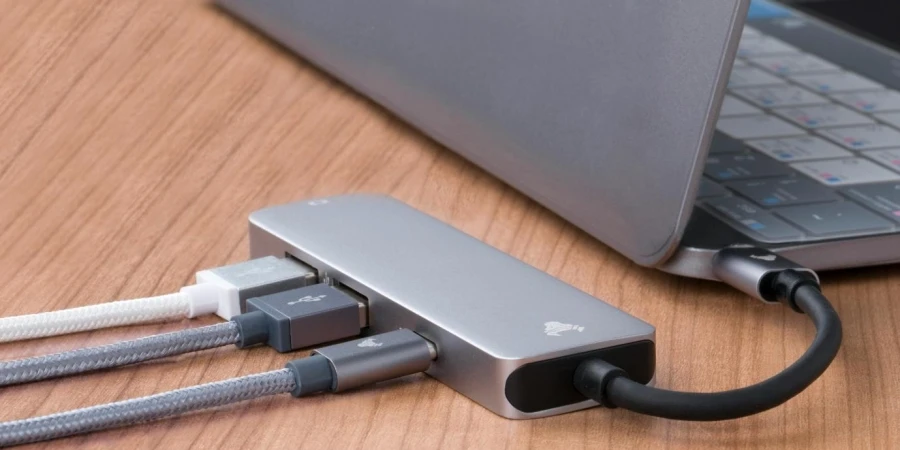 A USB Hub Plugged into a Laptop