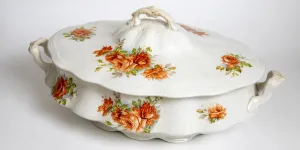 A beautiful soup tureen on a white background