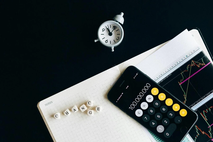 A calculator and a clock