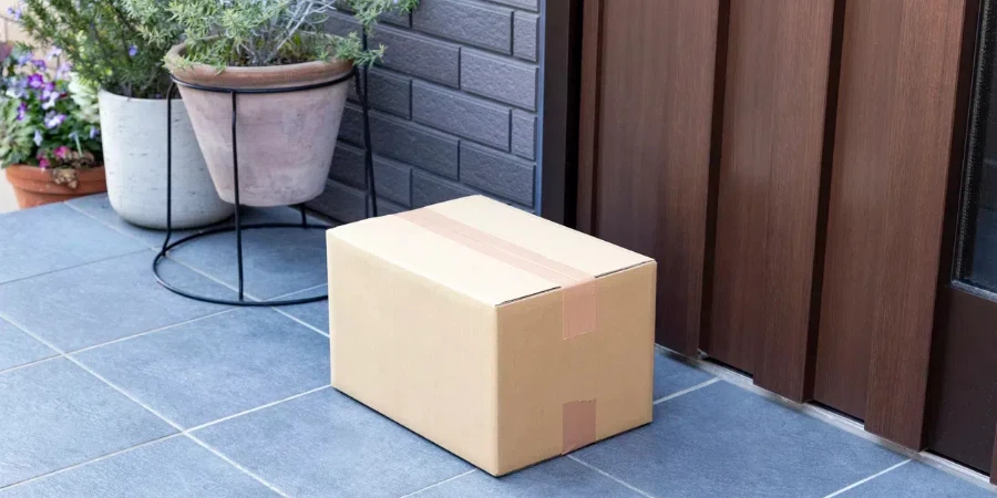 A cardboard box placed at the entrance