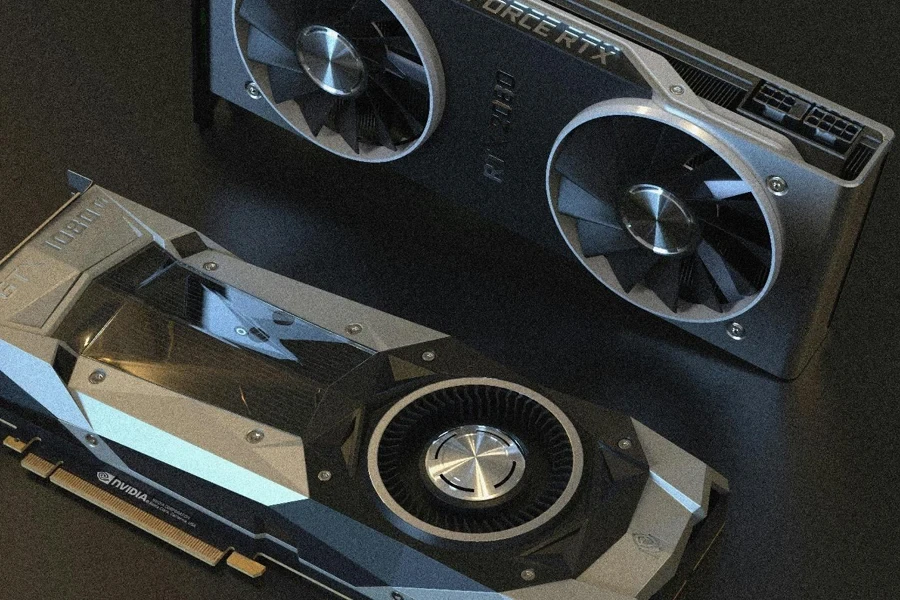 A close-up of a GPU