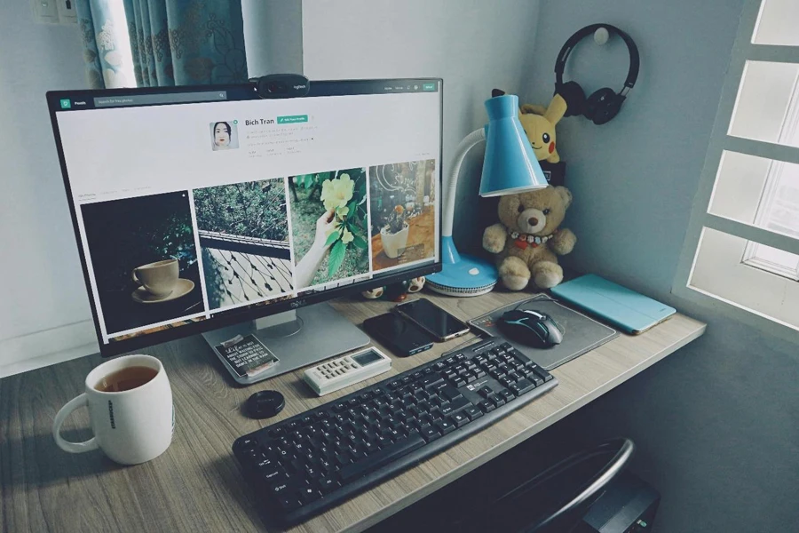 A computer on a desk