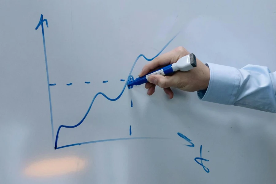 A hand drawing a graph on a whiteboard