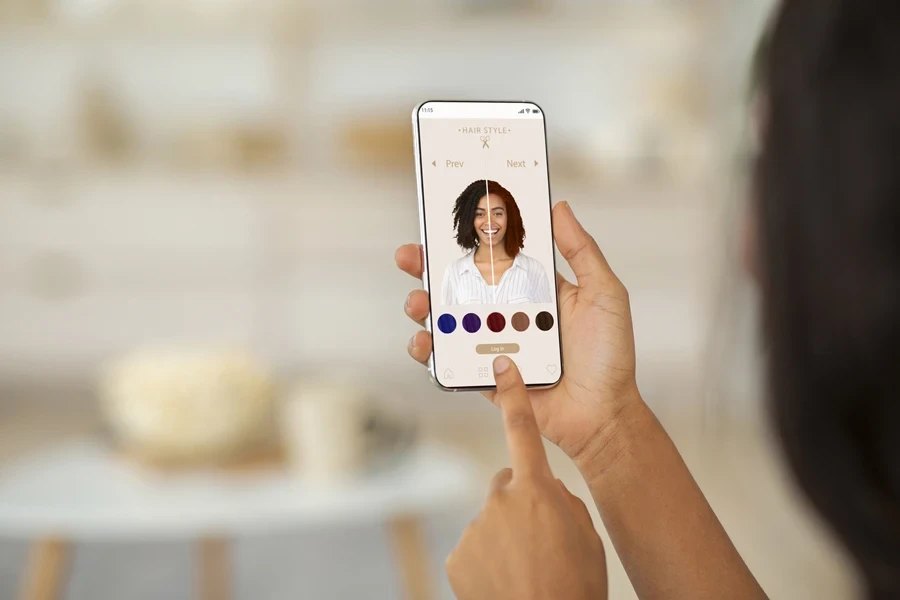 A person using an AR beauty app