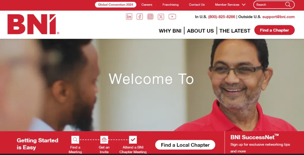 A screenshot of BNI’s homepage