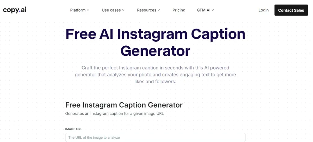 A screenshot of Copy.ai’s Instagram caption generator