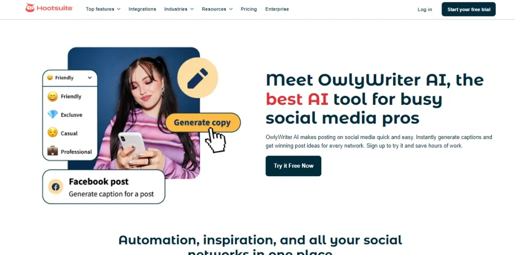 A screenshot of Hootsuite’s OwlyWriter